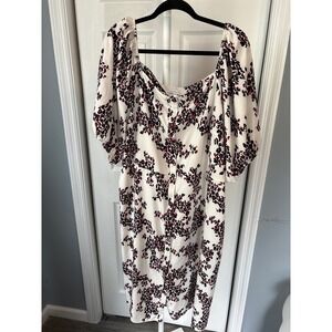 Ophelia Roe Womens 3X White Pink Leopard Print Button Puff Sleeve Midi Dress